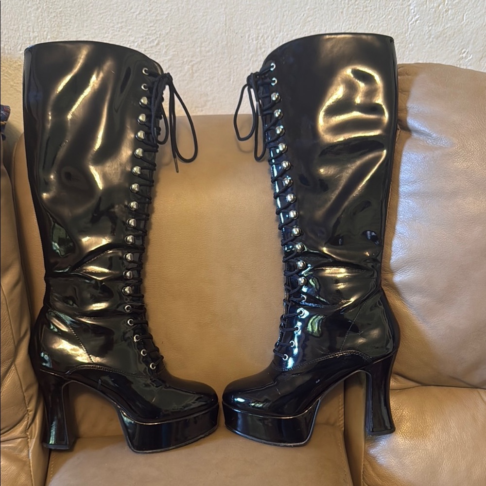 Funtasma Black Lace-Up Knee-High Boots size 6